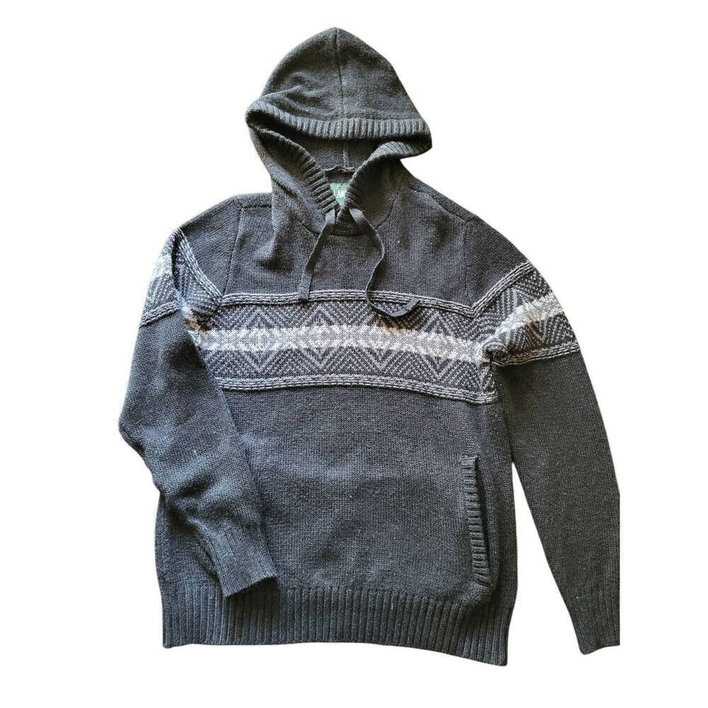 American Eagle Sweater Men's Medium Grey Hooded Pullover Southwest Raglan